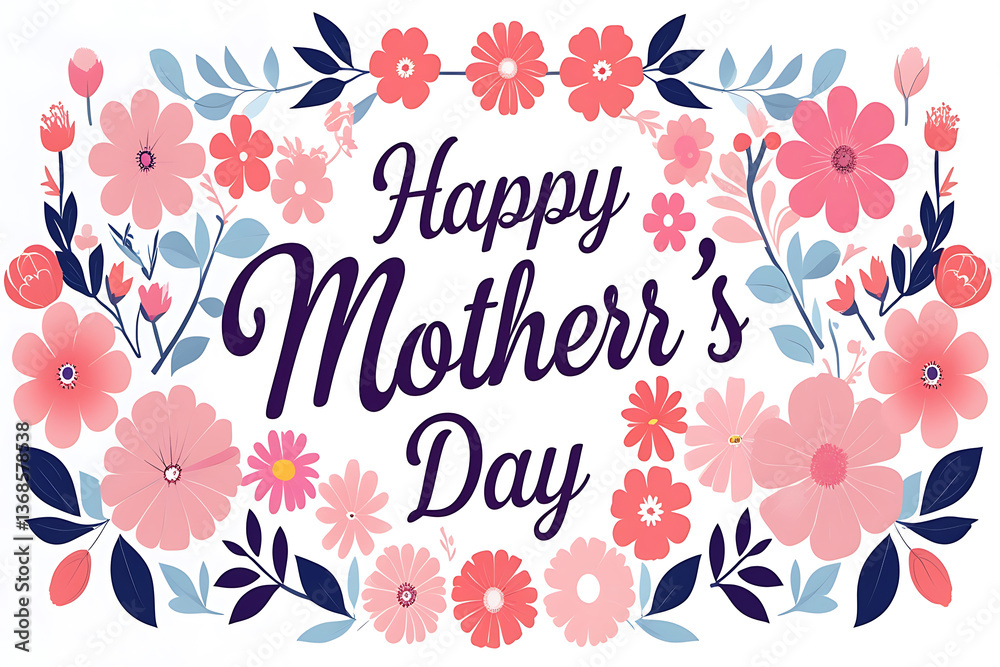 Fototapete elegant floral mother's day digital illustration with cursive happy mother's day text and vibrant pi