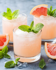 Refreshing grapefruit cocktails garnished with mint