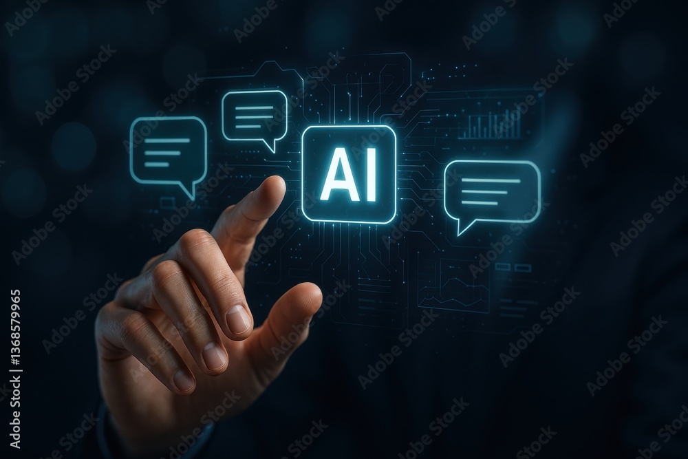 Poster ai interaction: a hand interacts with an ai interface, symbolizing the power of artificial intellige