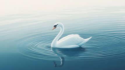 Obraz premium Graceful swan swimming elegantly in a calm lake with a beautiful reflected scene in a minimalist style