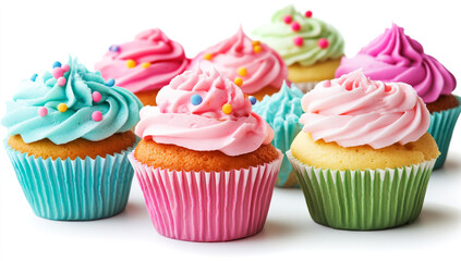 Colorful Cupcakes Isolated on White Background