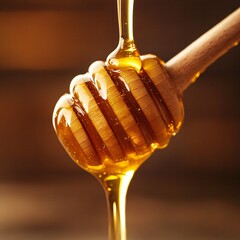 Dripping Sweet Honey From Dipper Close Up golden healthy natural organic viscous flow treat