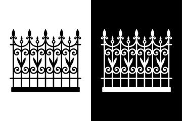 Decorative Wrought Iron Fence Silhouette Vector  Black & White Icon