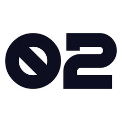 02 Classic Vintage Sport Jersey Uniform numbers in black with a black outside contour line number on white background for American football, Baseball and Basketball or soccer for shirt