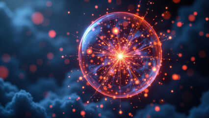 Obraz premium Illustration of Nicotinamide Adenine Dinucleotide molecule with glowing energy particles, representing health supplement benefits.