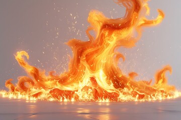 A mesmerizing inferno erupts, a fiery dance of orange and gold flames against a muted background, creating a captivating spectacle of nature's raw power.