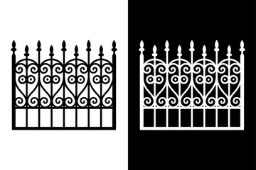 Decorative Wrought Iron Fence Silhouette Vector  Black & White Icon
