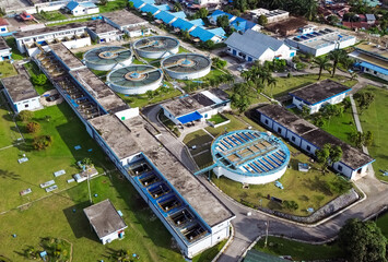 Aerial view of a water treatment plant in Medan, Indonesia