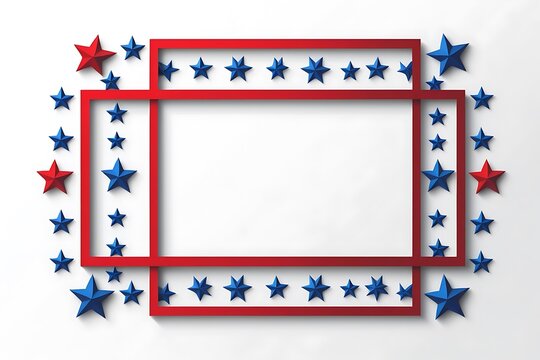 A patriotic celebration framed by bold red borders and scattered stars, symbolizing unity and national pride with a clean, minimalist design.