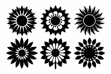 The sunflower icon set silhouette vector bundle