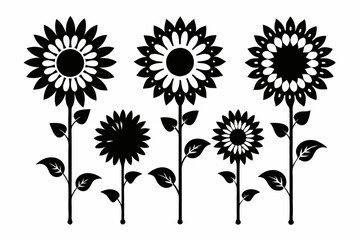 The sunflower icon set silhouette vector bundle