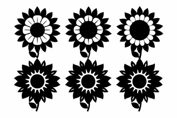 The sunflower icon set silhouette vector bundle