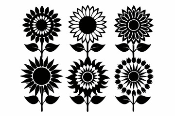 The sunflower icon set silhouette vector bundle