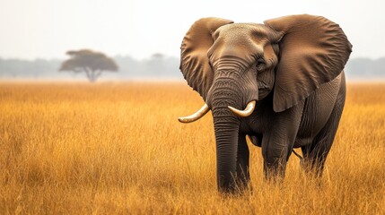Obraz premium A majestic African elephant, a symbol of wilderness strength and grace