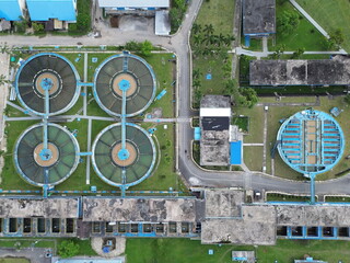 Aerial view of a water treatment plant in Medan, Indonesia