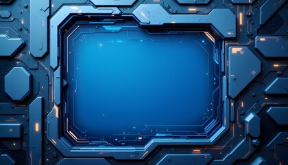 Fototapeta premium A sleek and minimalist illustration of a futuristic square background design featuring geometric shapes, metallic accents, and a cool color palette of blues and silvers