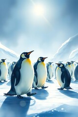 Fototapeta premium Antarctic Penguins on Ice
