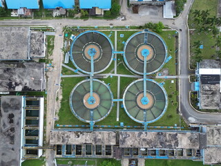 Aerial view of a water treatment plant in Medan, Indonesia