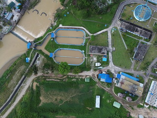 Aerial view of a water treatment plant in Medan, Indonesia