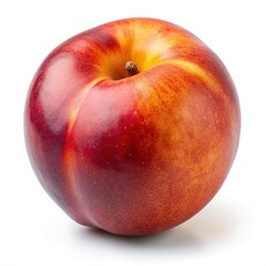 A single ripe nectarine fruit isolated on white background showing its vibrant red and orange hues