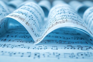 Close-up of curled musical sheets.
