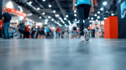 Visitors explore a bustling exhibition hall filled with vibrant displays and eager participants during a technology event