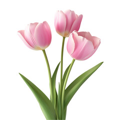 Three Pink Tulips Delightful Spring Bouquet Soft Pastel Flowers