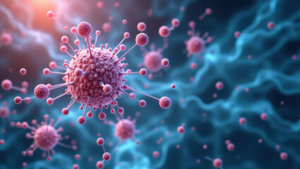 Obraz premium Close-up of a NAD molecule with pink and blue accents against a blue background.