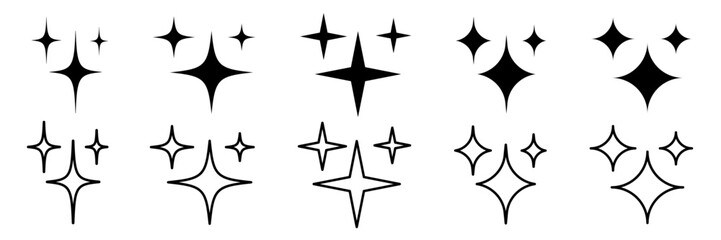 Clean shining star icon set. Clean surface, easy cleaning for label, badge, logo, symbol, line, vector illustration on white background. Clean surface shining star label for product packaging design.