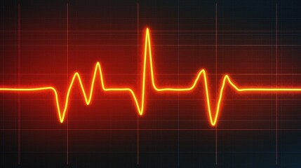 Naklejka premium A vibrant red ECG waveform on a dark grid background, symbolizing heart activity and health monitoring.