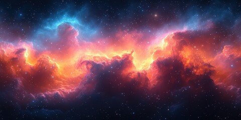 Fototapeta premium Vibrant cosmic clouds illuminated by starlight in a deep space landscape during an expansive celestial event