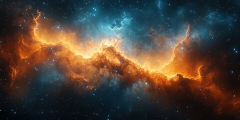 Fototapeta premium Bright cosmic nebula glowing with orange and blue hues in deep space during the celestial event