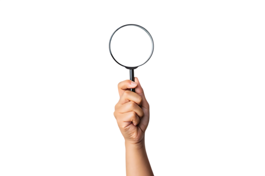 hand holding magnifying glass isolated on white background PNG. GENERATIVE AI
