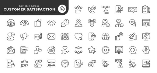 Customer satisfaction line icon set. Feedback, like, review, rating, dislike and more. Series outline icons. Vector pictogram collection.	