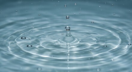 Water droplet impact serene blue hues. AI Generated