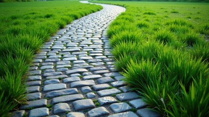 Obraz premium Serene Stone Path Winding Through Lush Green Grass