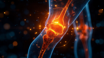 Innovative depiction of a human knee joint highlighting the intricate details of its structural...