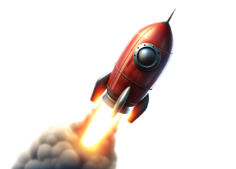  launch of a red rocket isolated on white background PNG. GENERATIVE AI