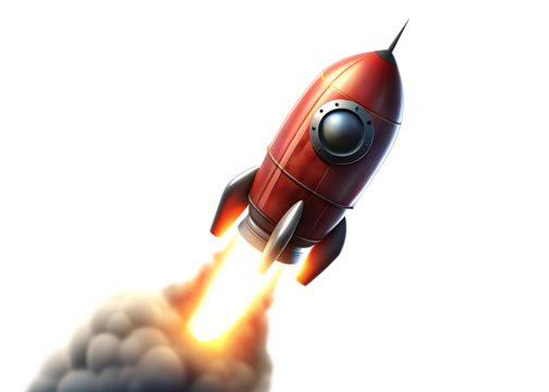  launch of a red rocket isolated on white background PNG. GENERATIVE AI