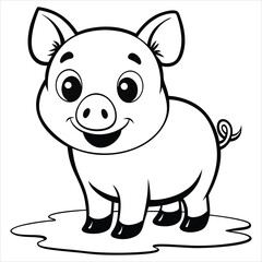 Cartoon piglet illustration, cute and funny, isolated on a white background, perfect for a farm-themed character design