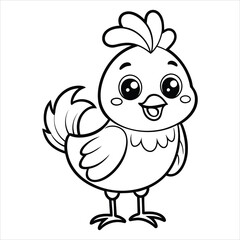 Cartoon bird character with feathers, cute baby chicken, and egg on a farm, fun and colorful vector illustration in yellow and blue, isolated design, perfect for nature and poultry icons