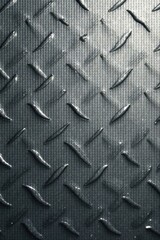 Fototapeta premium Close-up view of a dark gray metallic surface with a textured diamond plate pattern, showing subtle light reflections and a slightly rough surface texture.