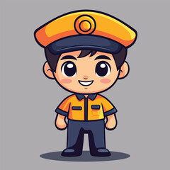 cartoon cute Train Operator boy mascot