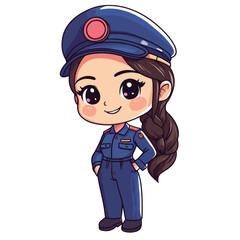 cartoon cute Train Operator girl mascot