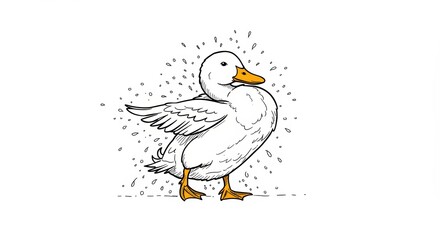 Naklejka premium White duck shaking water droplets in a cartoonish style 