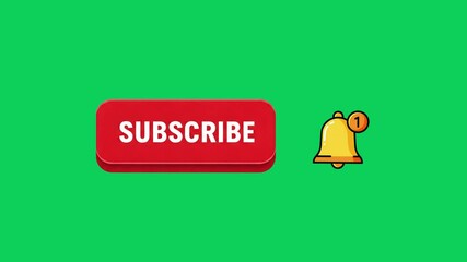 Animated Subscribe Button with Bell Notification | 4K Green Screen | YouTube Social Media Element | Click Subscribe and Bell Icon Animation | High-Quality Chroma Key Overlay for Video Editing