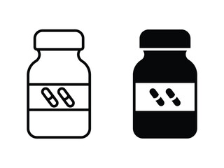 pill bottle icon set. Medicine bottle icon set with scattered pills vector illustration.