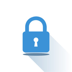 Secure Blue Lock Icon on White Background.