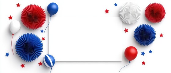 Festive decorations featuring red, white, and blue balloons and stars for celebrations.