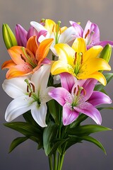 Fototapeta premium Colorful Lilies Bouquet with Closeup.